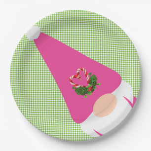 Assiettes En Carton gnome rose noël vert checker fun festif