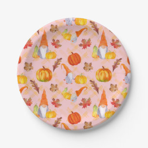 Assiettes En Carton Gnomes d'automne à l'aquarelle, citrouilles et feu