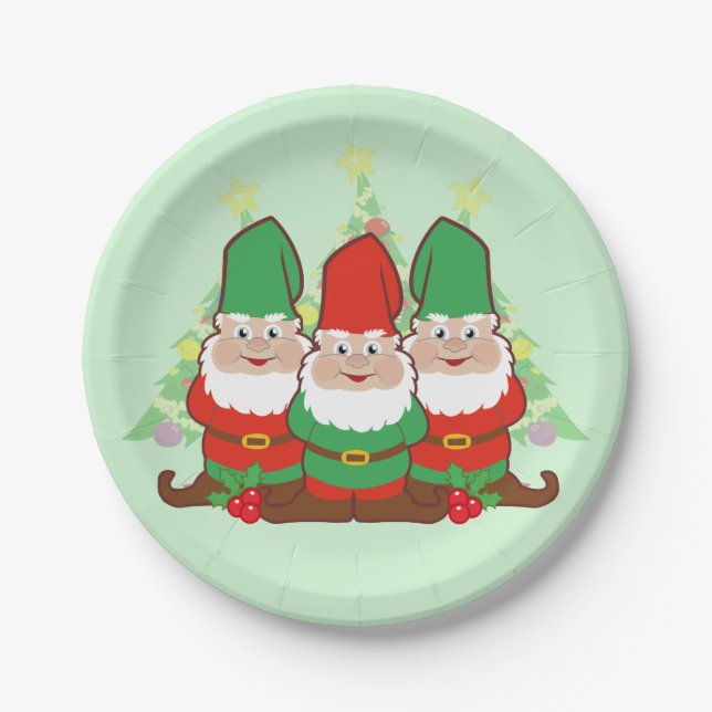 Assiettes En Carton Gnomes de Noël (Devant)