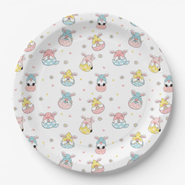 Assiettes En Carton Gnomes de Pâques (Devant)
