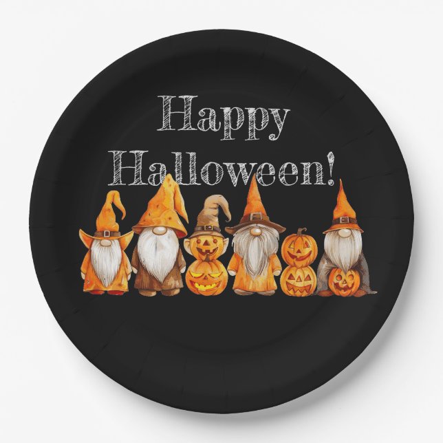 Assiettes En Carton Gnomes d'Halloween (Devant)