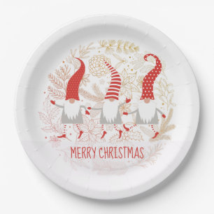 Assiettes En Carton Gnomes Joyeux Noël