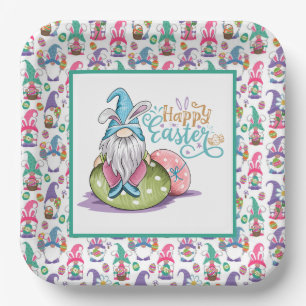 Assiettes En Carton Gnomes lapins de Pâques