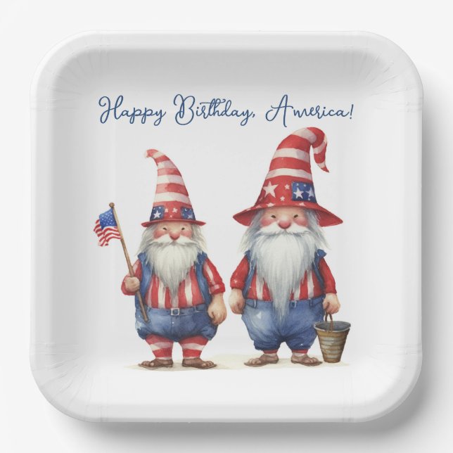 Assiettes En Carton Gnomes patriotiques américains (Recto)