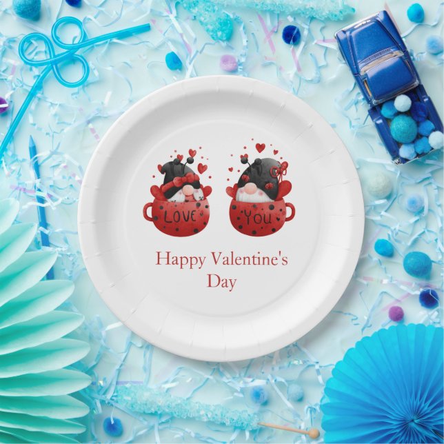 Assiettes En Carton Gnomes Saint Valentin Personnalisé (Fête)