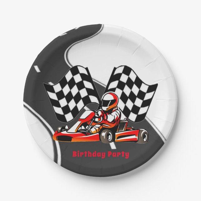 Assiettes En Carton Go Kart Racing Garçon fête d'anniversaire (Devant)
