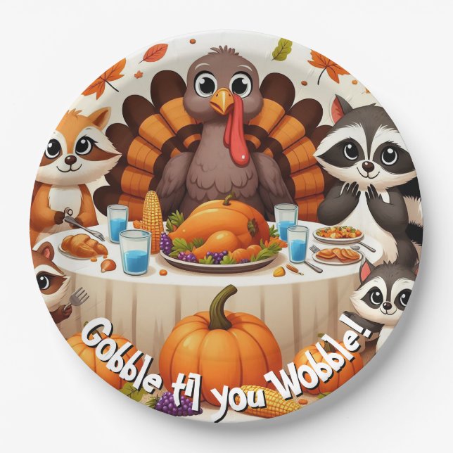 Assiettes En Carton Gobble jusqu'à ce que nous tourbillons (Devant)