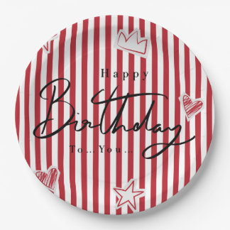 Assiettes En Carton Gobelet en papier Joyeux Anniversaire Red Stripe