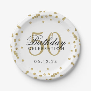 Assiettes En Carton Gold 50th Birthday Parties scintillant Confetti Wh