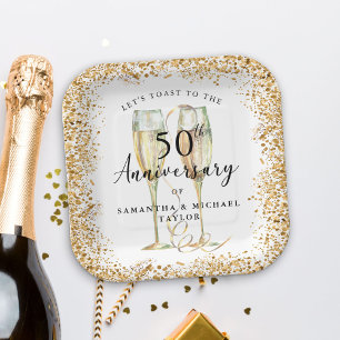 Assiettes En Carton Gold 50th Wedding Anniversary
