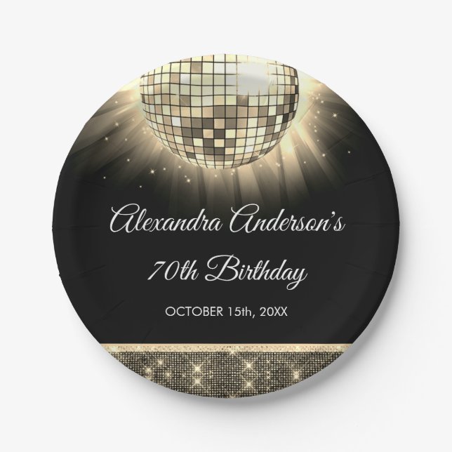 Assiettes En Carton Gold 70th Birthday Party 70's Disco Ball (Devant)
