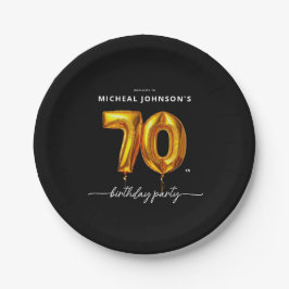 Assiettes En Carton Gold Balloon Black 70e fête d'anniversaire
