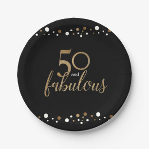 Assiettes En Carton Gold Black 50e anniversaire 50 et fabuleux
