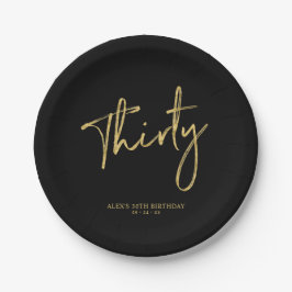 Assiettes En Carton Gold & Black Trente Lettering 30e anniversaire