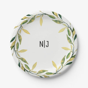 Assiettes En Carton Gold Botanique Feuille verte Wreath Nature rustiqu