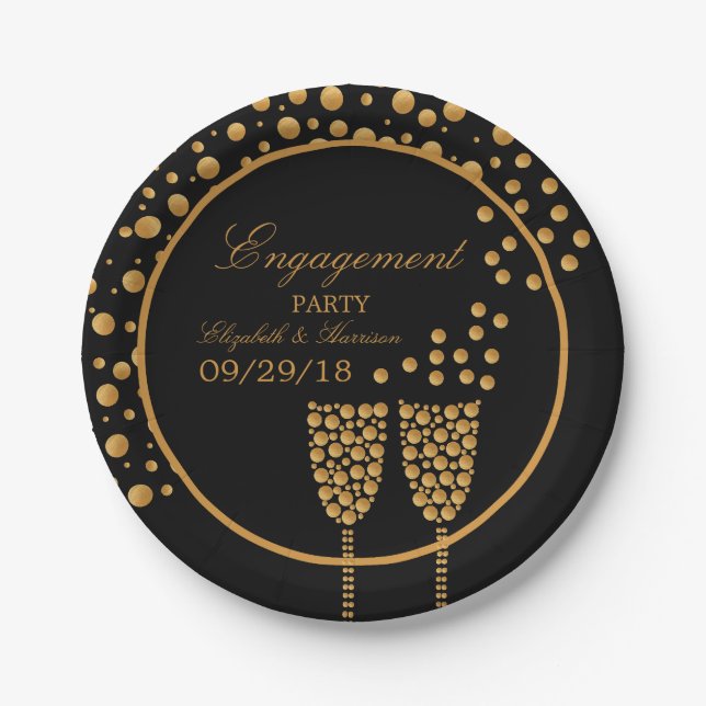 Assiettes En Carton Gold Champagne Bubbles (Devant)