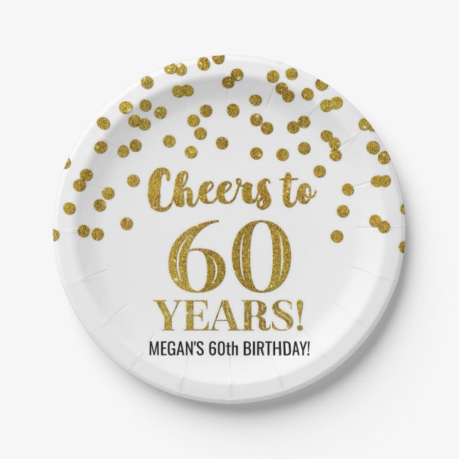Assiettes En Carton Gold Confetti fête ses 60 ans d'anniversaire (Devant)