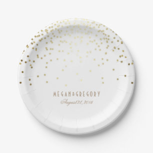 Assiettes En Carton Gold Confetti White Elegant Mariage Parties scinti
