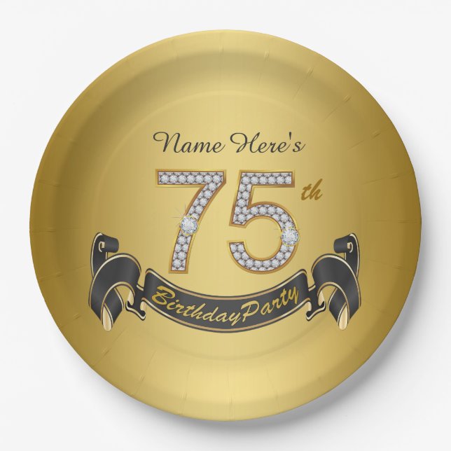 Assiettes En Carton Gold Diamond 75e anniversaire (Devant)