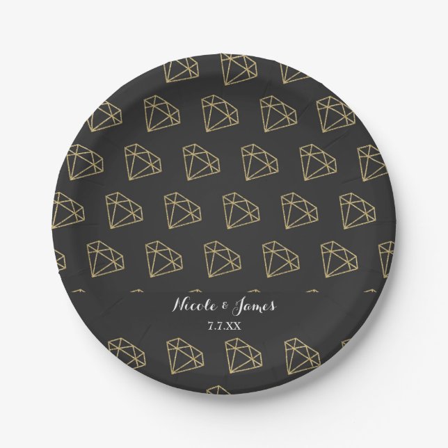 Assiettes En Carton Gold Diamond Design moderne Bachelorette Party (Devant)