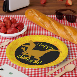 Assiettes En Carton Gold Dinosaur Hide Happy Birthday!