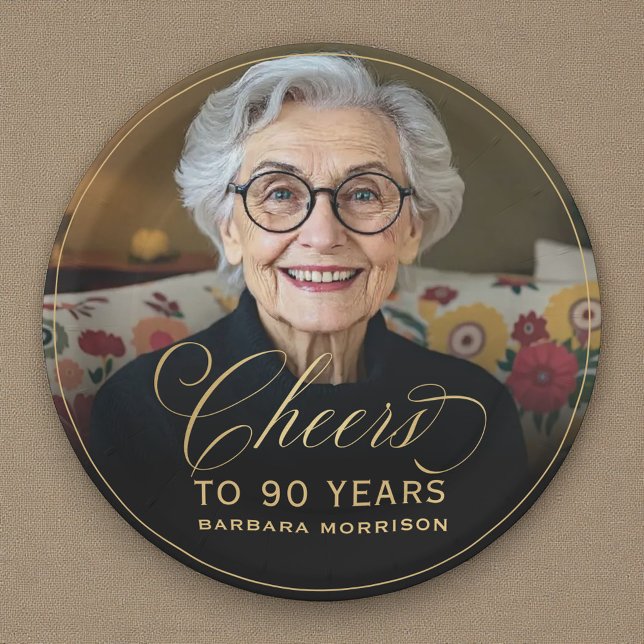 Assiettes En Carton Gold encourage à 90 ans Photo personnalisée Annive (Créateur téléchargé)