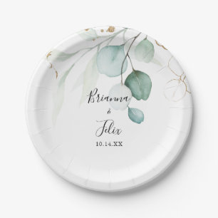 Assiettes En Carton Gold Eucalyptus Calligraphy Mariage Cake