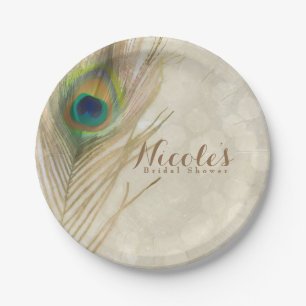Assiettes En Carton Gold Exotic Peacock Feather Glam Élégante Partie