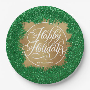 Assiettes En Carton Gold Faux Foil Noël Parties scintillant verte