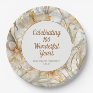 Assiettes En Carton Gold Floral 100e anniversaire