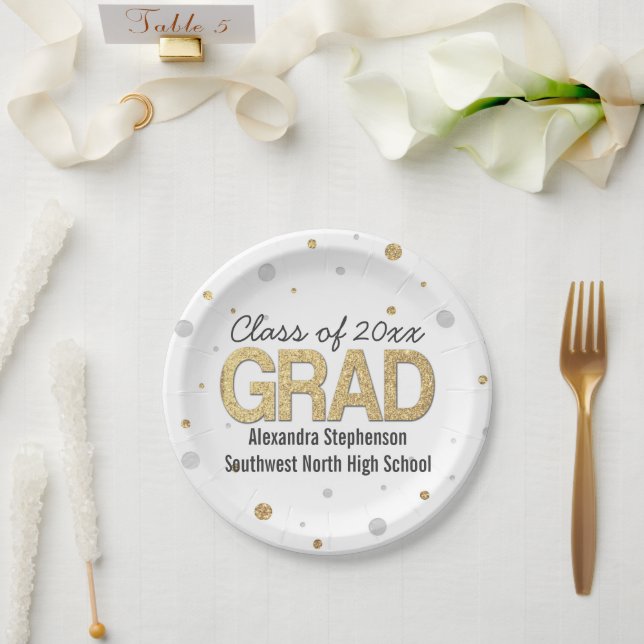 Assiettes En Carton Gold Foil Parties scintillant Confetti Graduation  (Mariage)