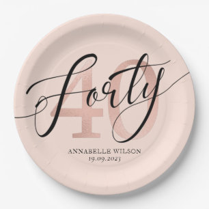 Assiettes En Carton Gold Foil Rose 40e anniversaire