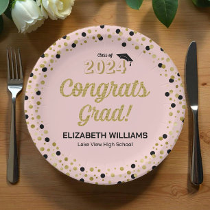 Assiettes En Carton Gold Foil Script Confetti Congrats Grad Pink Papie