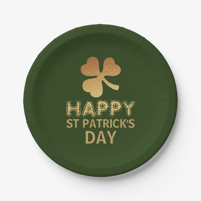 Assiettes En Carton Gold Foil Shamrock, St Patrick's Day Party (Devant)