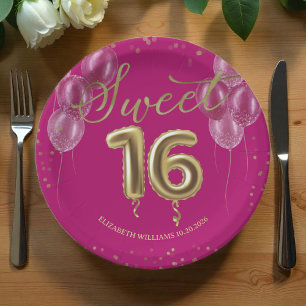 Assiettes En Carton Gold Foil Sweet 16 Anniversaires Balloons Party Ho