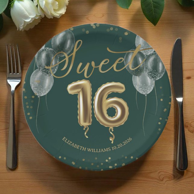 Assiettes En Carton Gold Foil Sweet 16 Ballons d'anniversaire Parti Ve (Créateur téléchargé)
