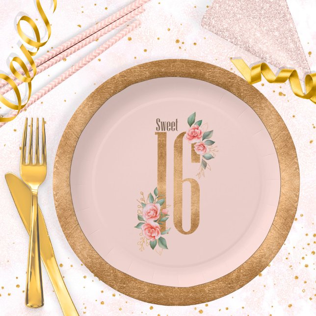 Assiettes En Carton Gold Foil Sweet sixteen Blush ID756 (Créateur téléchargé)