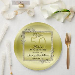 Assiettes En Carton Gold Gem & Parties scintillant 50e Anniversaire du