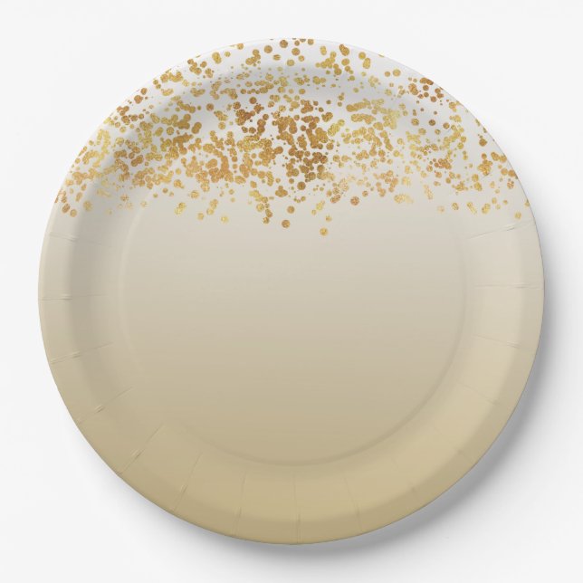 Assiettes En Carton Gold Glitzy Confetti Ombre (Devant)