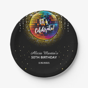 Assiettes En Carton Gold Halftone Disco Ball Fêtons notre anniversaire