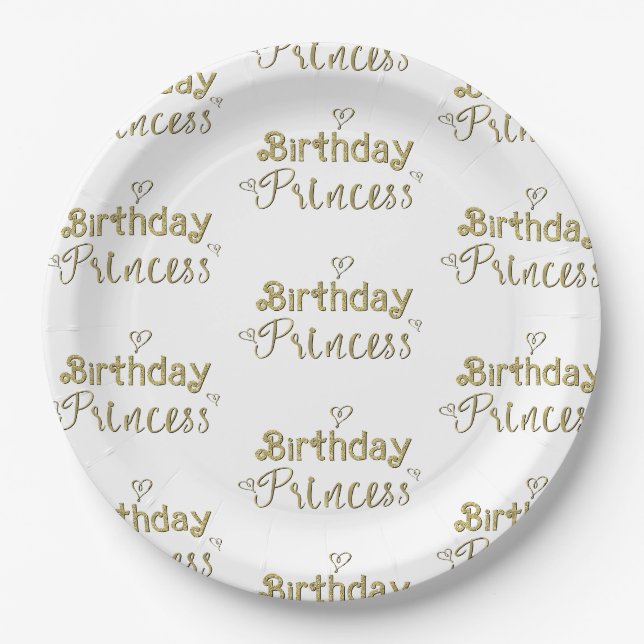 Assiettes En Carton Gold Hearts Anniversaire Princess Party (Devant)