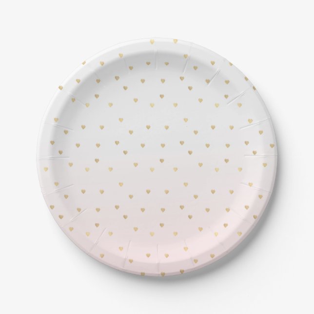Assiettes En Carton Gold Hearts Blush Pink Ombre (Devant)