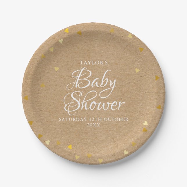 Assiettes En Carton Gold Hearts Confetti Baby shower / Saupoudrer Rust (Devant)