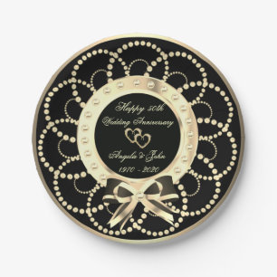 Assiettes En Carton Gold Hearts Pearls 50e anniversaire de Mariage