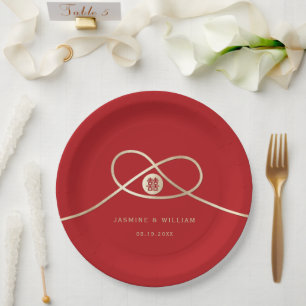 Assiettes En Carton Gold Knot Union Double Bonheur Mariage chinois