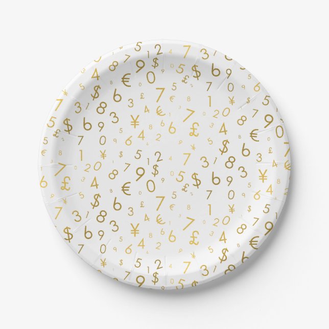 Assiettes En Carton Gold Luxury Numéros & Devise Symboles Motif (Devant)