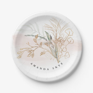 Assiettes En Carton Gold Moss Eucalyptus Moderne Abstrait