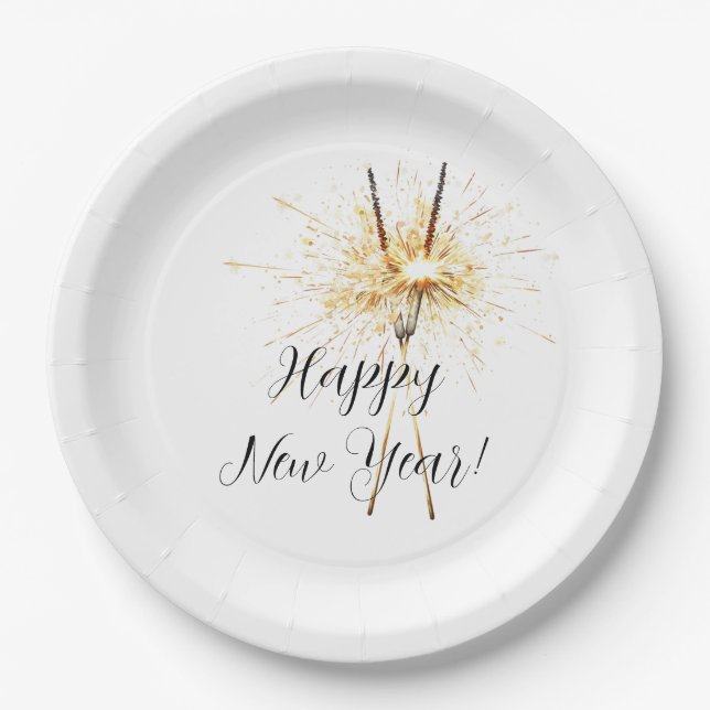 Assiettes En Carton Gold New Year's Eve Day Celebration Sparklers (Devant)