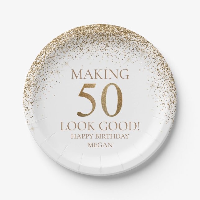 Assiettes En Carton Gold Parties scintillant 50e fête d'anniversaire (Devant)