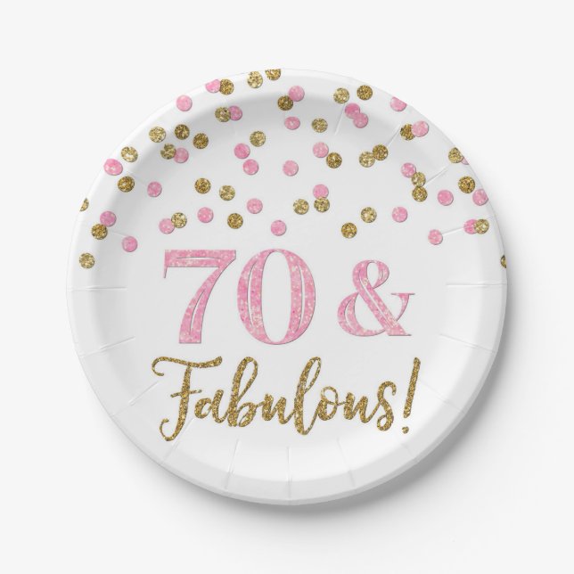 Assiettes En Carton Gold Pink Confetti 70 et fabuleux (Devant)